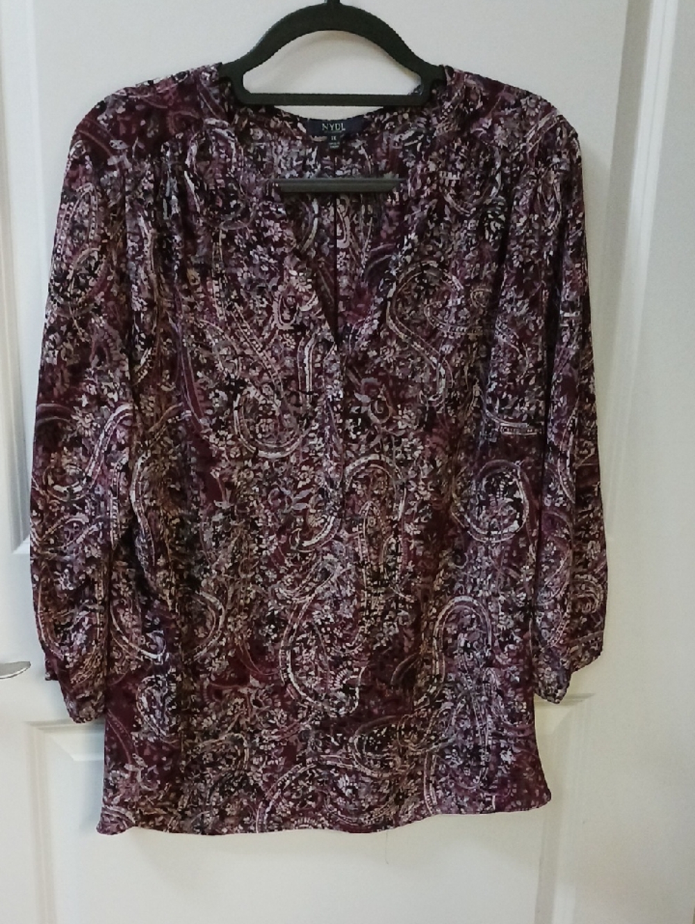 NYDJ Burgundy Paisley Print Blouse